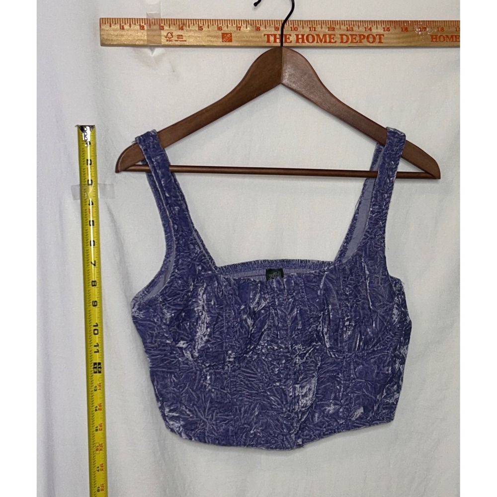 Wild Fable Velvet Crushed Corset Crop‎ Top Purple Ruched Smocked Size M